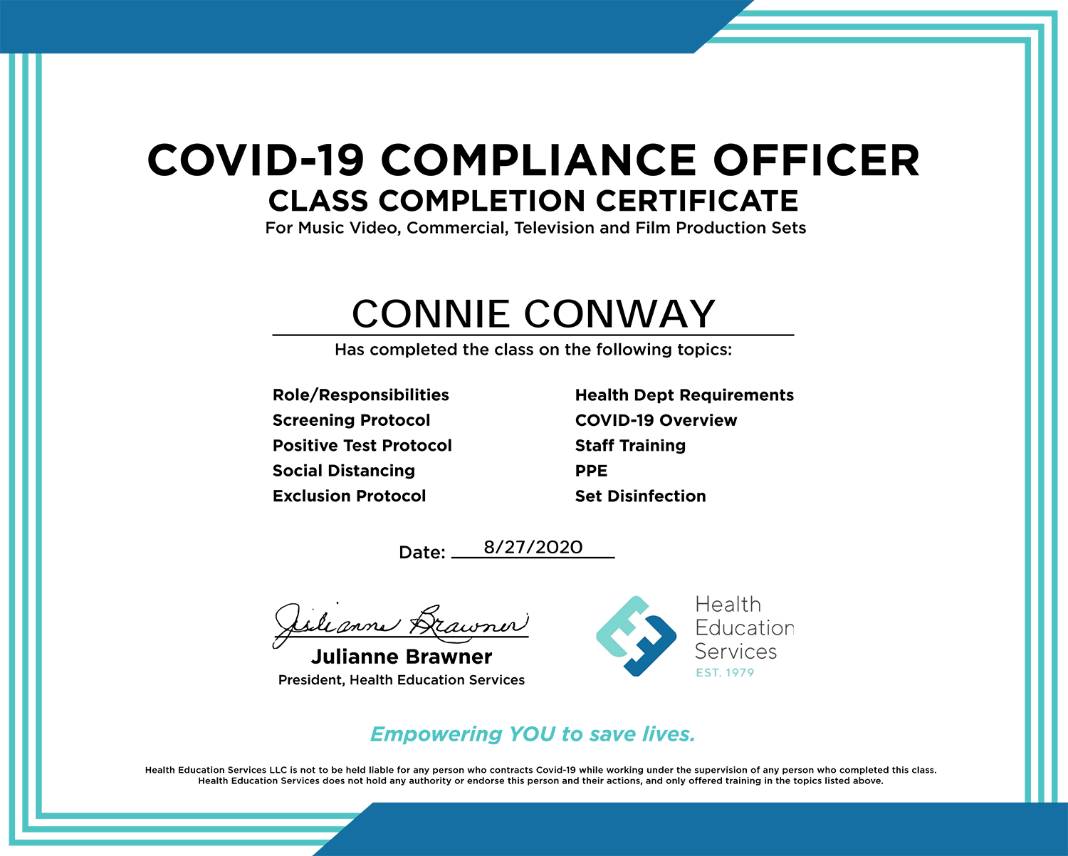 Covid-19 Compliance Officer Certificate